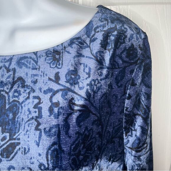 Coldwater Creek Navy Blue Floral Embossed Velvet Dress Shift L - Picture 5 of 8